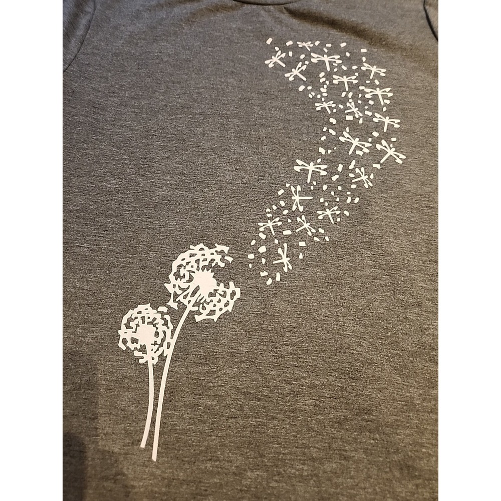 Exclusive Gray Dandelion Dragonfly Graphic T-Shirt Womens‎ Large Short Sleeve